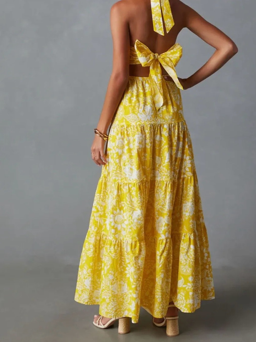 VICI Yellow Floral Halter Maxi Dress - Women's Summer Dress S - Picture 3 of 10